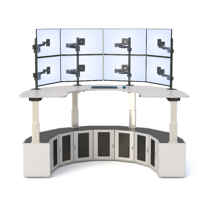 U-Shaped Eight-Monitor Electric Height-Adjustable Command Console